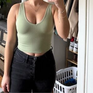 Sleek Green Ribbed Tank Top